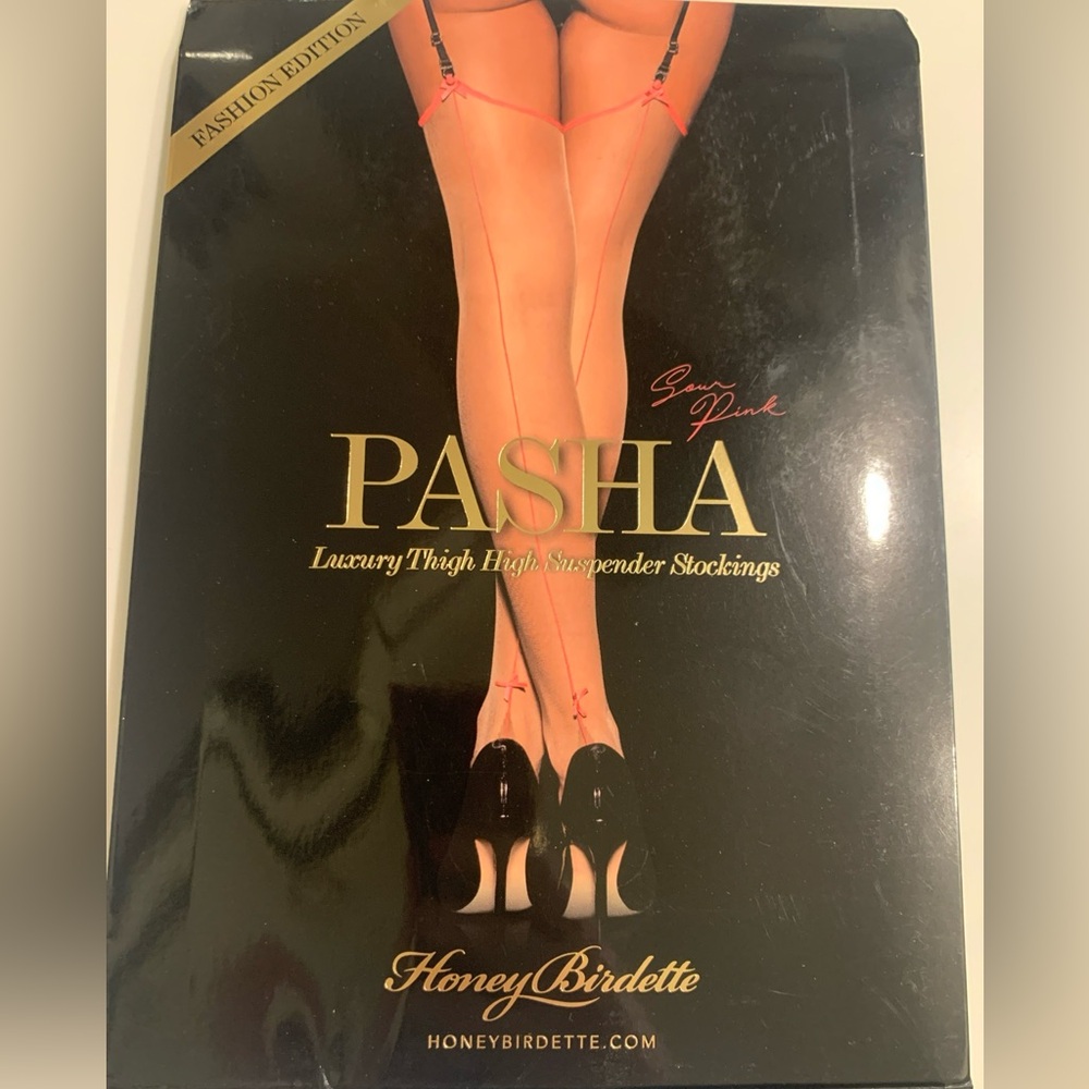 Brand New Honey Birdette Pasha Sour Pink Stockings Large